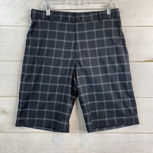 Nike Golf Dri-Fit Stretch Chino Golf Shorts Men's 32 Black Big Check Stripe - Picture 1 of 12
